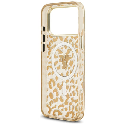 Калъф MagSafe за Apple iPhone 18 Pro / 17 Pro, Guess, Leopard Glitter Triangle Logo, Кафяв