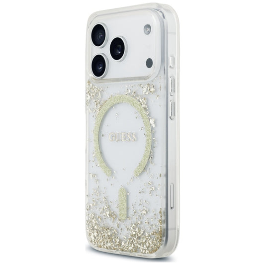 Калъф MagSafe за Apple iPhone 18 Pro / 17 Pro, Guess, Resin Bottom Glitter, Златист