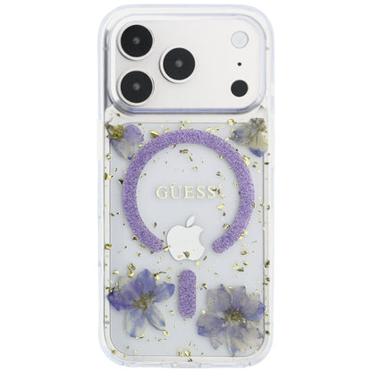 Калъф MagSafe за Apple iPhone 18 Pro / 17 Pro, Guess, Resin Flowers and Glitter, Лилав
