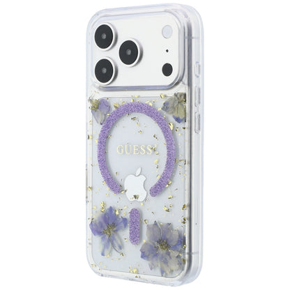 Калъф MagSafe за Apple iPhone 18 Pro / 17 Pro, Guess, Resin Flowers and Glitter, Лилав