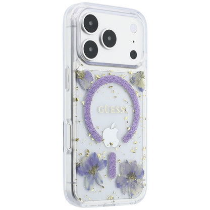 Калъф MagSafe за Apple iPhone 18 Pro / 17 Pro, Guess, Resin Flowers and Glitter, Лилав