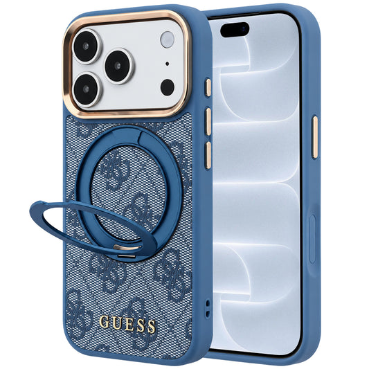 Калъф MagSafe за Apple iPhone 18 Pro / 17 Pro, Guess, Ring Stand 360 4G Classic Logo, Син