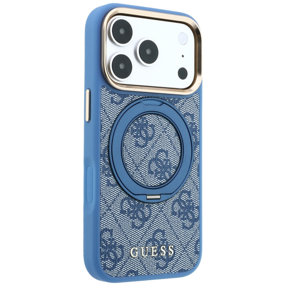 Калъф MagSafe за Apple iPhone 18 Pro / 17 Pro, Guess, Ring Stand 360 4G Classic Logo, Син