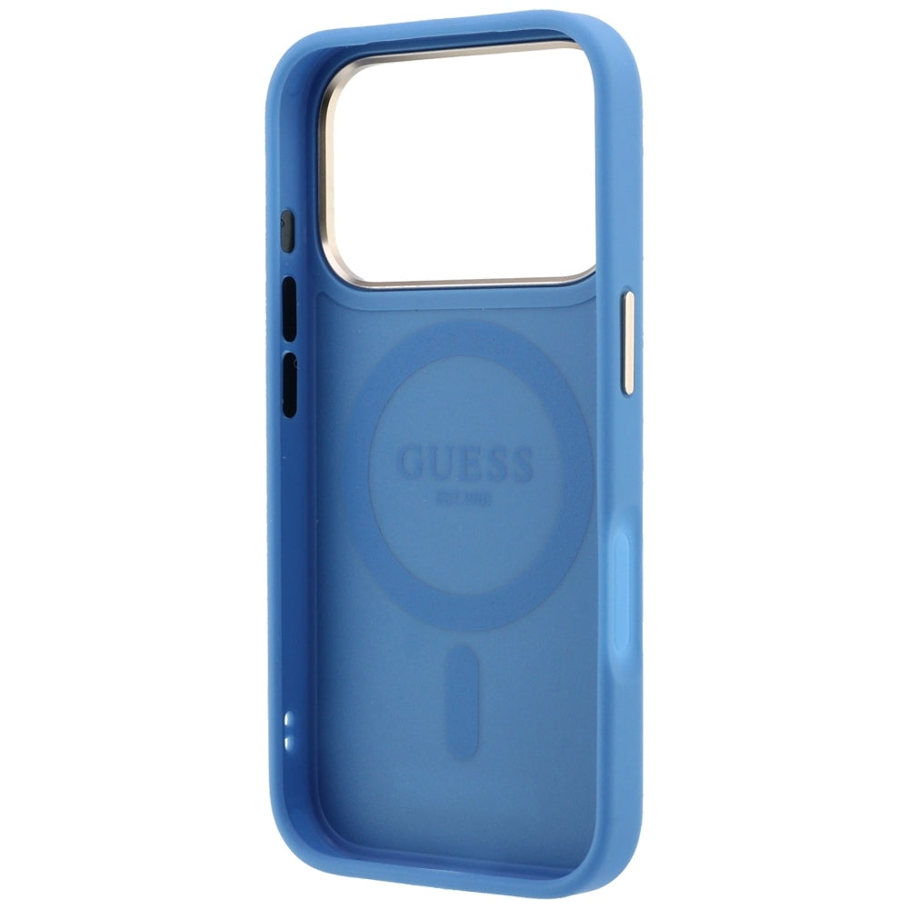Калъф MagSafe за Apple iPhone 18 Pro / 17 Pro, Guess, Ring Stand 360 4G Classic Logo, Син