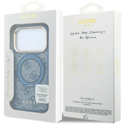 Калъф MagSafe за Apple iPhone 18 Pro / 17 Pro, Guess, Ring Stand 360 4G Classic Logo, Син