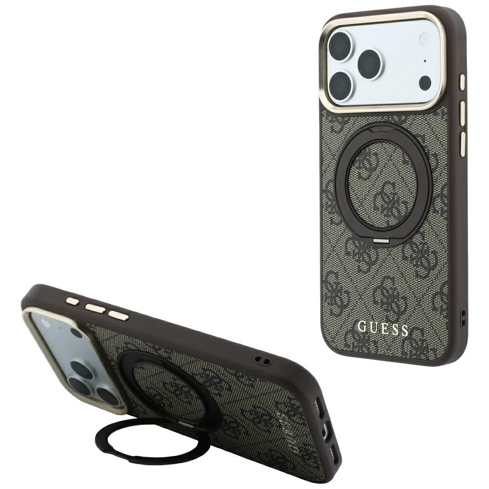 Калъф MagSafe за Apple iPhone 18 Pro / 17 Pro, Guess, Ring Stand 360 4G Classic Logo, Кафяв