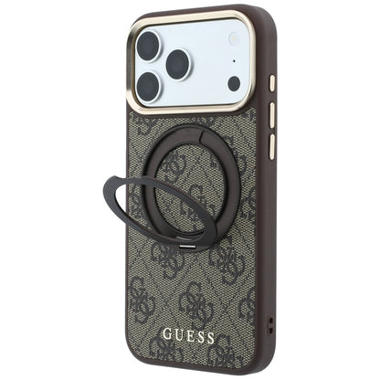 Калъф MagSafe за Apple iPhone 18 Pro / 17 Pro, Guess, Ring Stand 360 4G Classic Logo, Кафяв