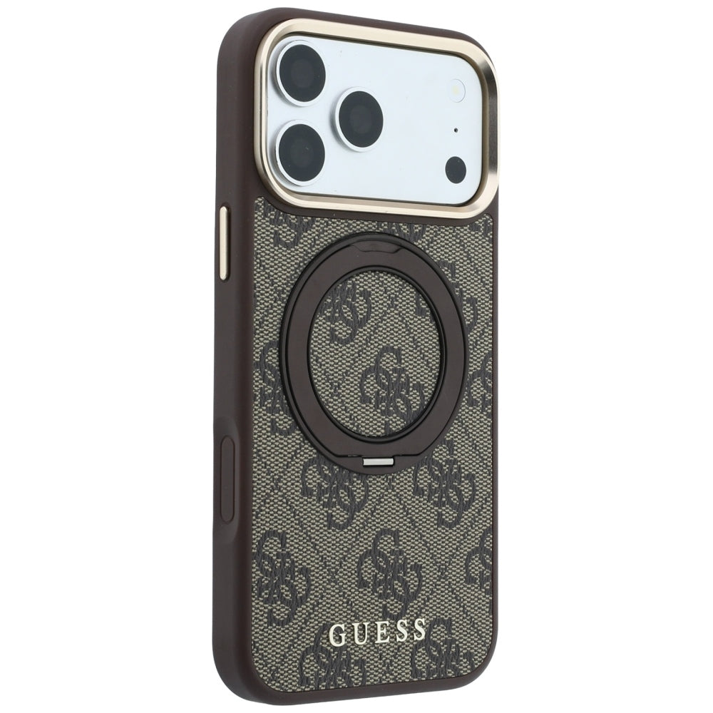Калъф MagSafe за Apple iPhone 18 Pro / 17 Pro, Guess, Ring Stand 360 4G Classic Logo, Кафяв