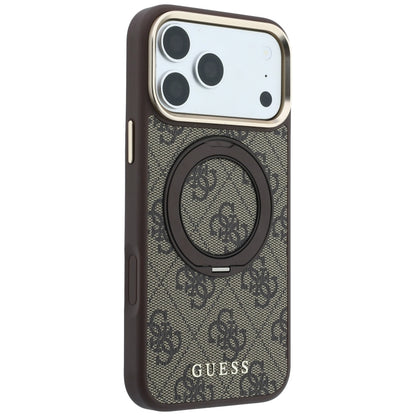 Калъф MagSafe за Apple iPhone 18 Pro / 17 Pro, Guess, Ring Stand 360 4G Classic Logo, Кафяв