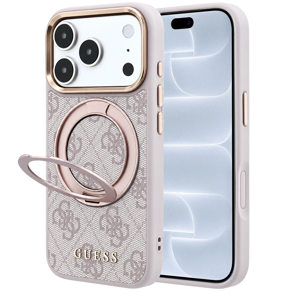 Калъф MagSafe за Apple iPhone 18 Pro / 17 Pro, Guess, Ring Stand 360 4G Classic Logo, Розов