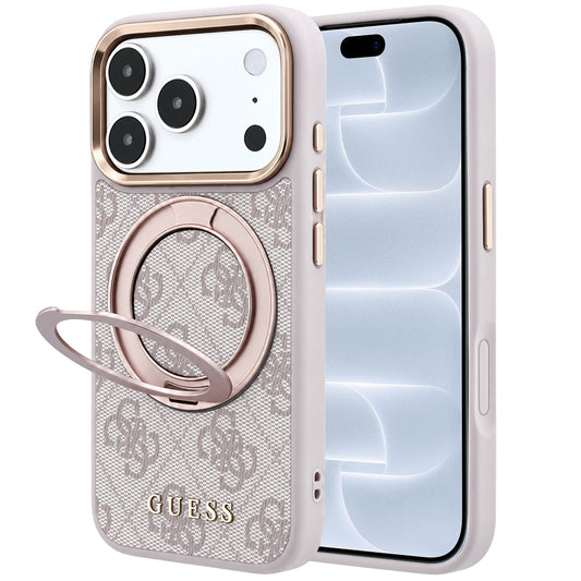 Калъф MagSafe за Apple iPhone 18 Pro / 17 Pro, Guess, Ring Stand 360 4G Classic Logo, Розов