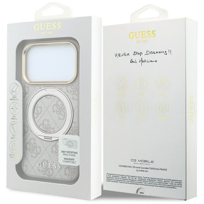 Калъф MagSafe за Apple iPhone 18 Pro / 17 Pro, Guess, Ring Stand 360 4G Classic Logo, Розов