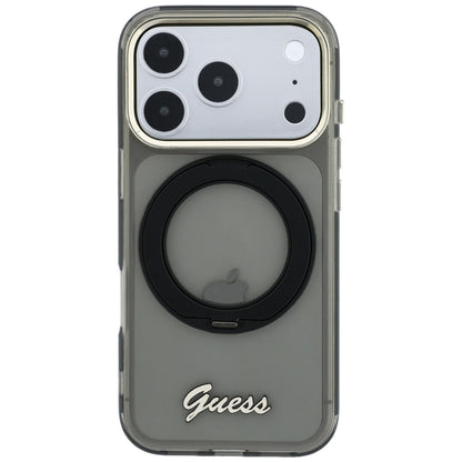 Калъф MagSafe за Apple iPhone 18 Pro / 17 Pro, Guess, Ring Stand Script Metal Logo, Черен