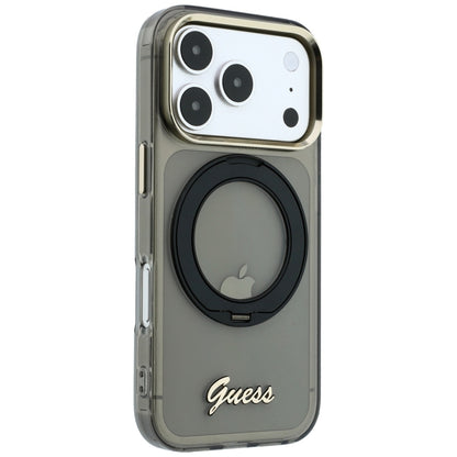 Калъф MagSafe за Apple iPhone 18 Pro / 17 Pro, Guess, Ring Stand Script Metal Logo, Черен