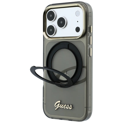 Калъф MagSafe за Apple iPhone 18 Pro / 17 Pro, Guess, Ring Stand Script Metal Logo, Черен