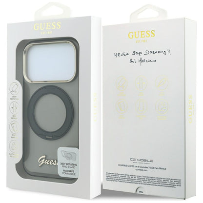 Калъф MagSafe за Apple iPhone 18 Pro / 17 Pro, Guess, Ring Stand Script Metal Logo, Черен