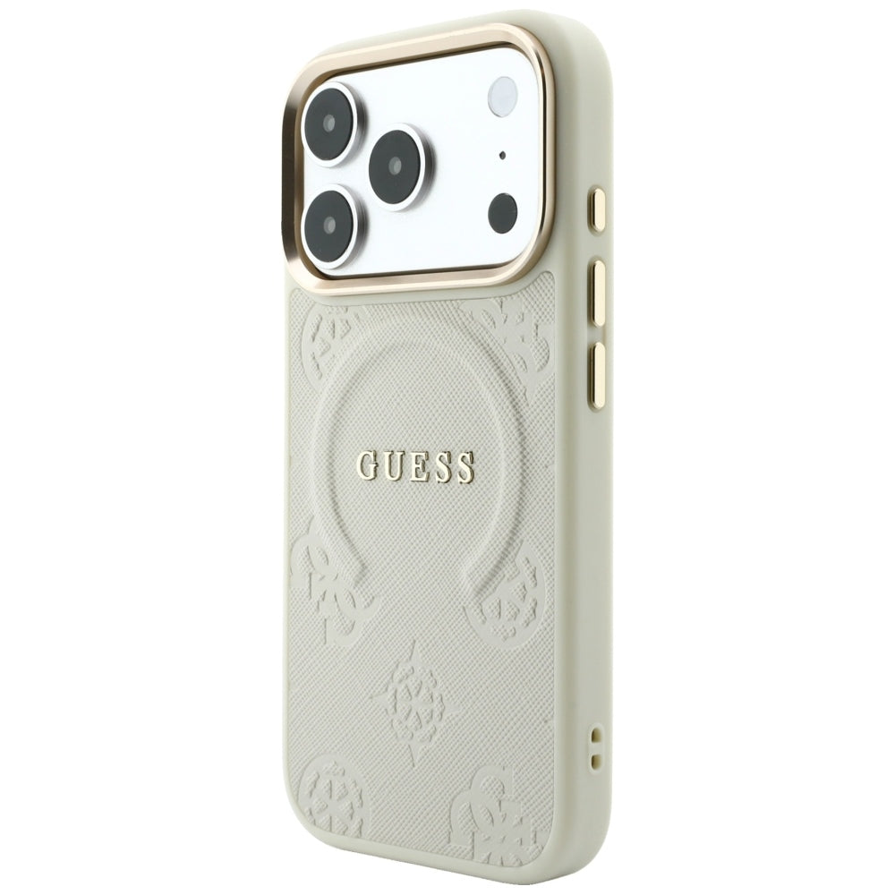 Калъф MagSafe за Apple iPhone 18 Pro / 17 Pro, Guess, Saffiano Peony Ring, бежов
