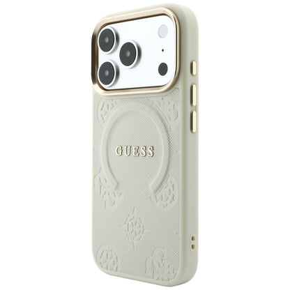 Калъф MagSafe за Apple iPhone 18 Pro / 17 Pro, Guess, Saffiano Peony Ring, бежов
