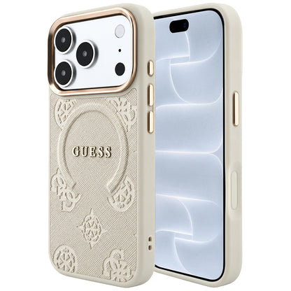 Калъф MagSafe за Apple iPhone 18 Pro / 17 Pro, Guess, Saffiano Peony Ring, бежов
