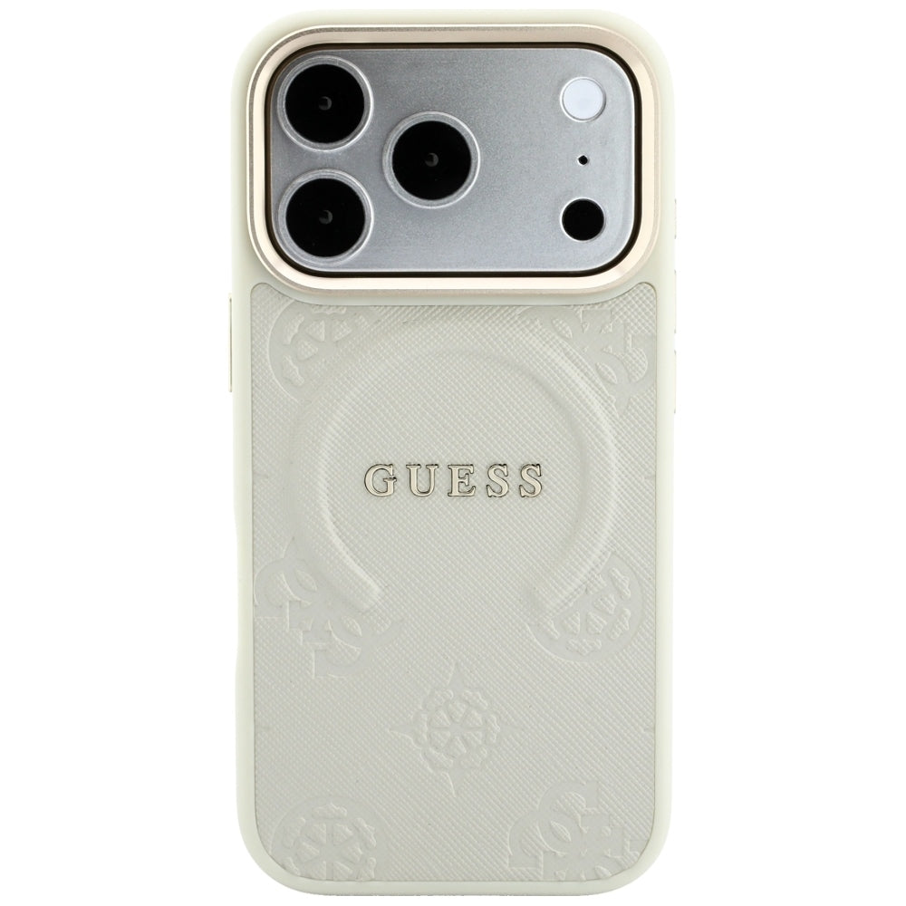 Калъф MagSafe за Apple iPhone 18 Pro / 17 Pro, Guess, Saffiano Peony Ring, бежов
