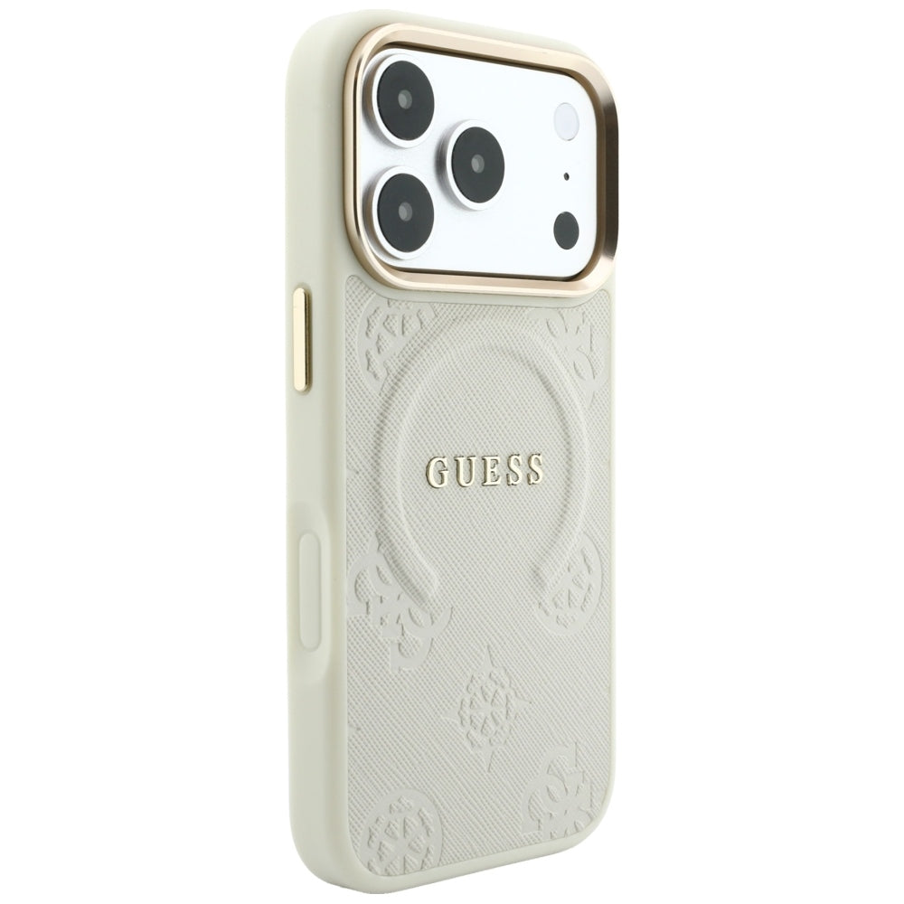 Калъф MagSafe за Apple iPhone 18 Pro / 17 Pro, Guess, Saffiano Peony Ring, бежов
