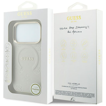 Калъф MagSafe за Apple iPhone 18 Pro / 17 Pro, Guess, Saffiano Peony Ring, бежов
