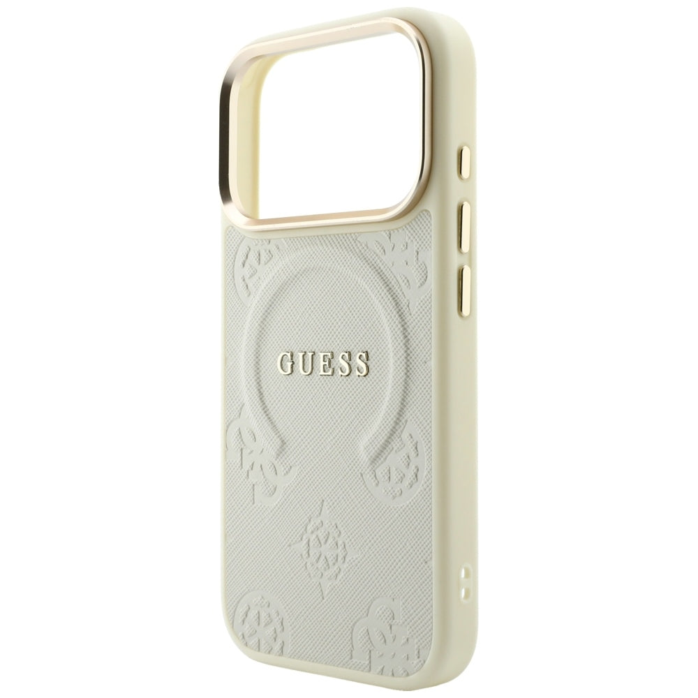 Калъф MagSafe за Apple iPhone 18 Pro / 17 Pro, Guess, Saffiano Peony Ring, бежов
