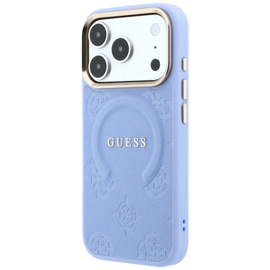 Калъф MagSafe за Apple iPhone 18 Pro / 17 Pro, Guess, Saffiano Peony Ring, Bleu