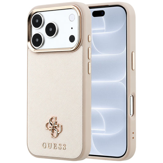 Калъф MagSafe за Apple iPhone 18 Pro / 17 Pro, Guess, Saffiano Small 4G Classic, Бежов