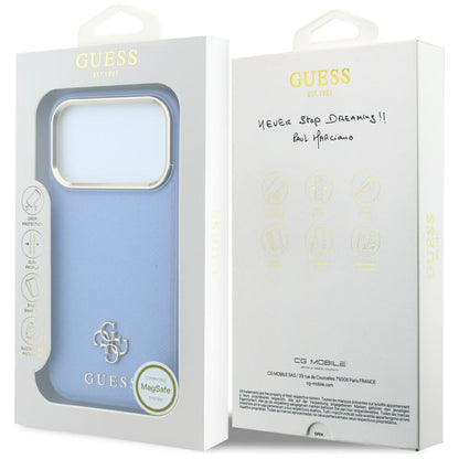 Калъф MagSafe за Apple iPhone 18 Pro / 17 Pro, Guess, Saffiano Small 4G Classic, Bleu