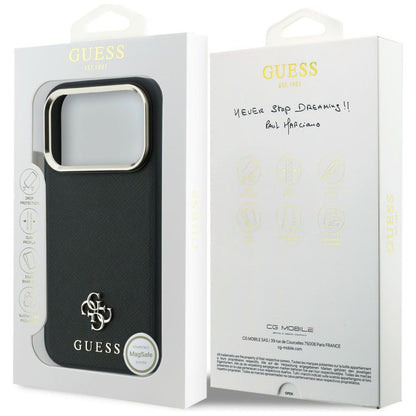 Калъф MagSafe за Apple iPhone 18 Pro / 17 Pro, Guess, Saffiano Small 4G Classic, Черен