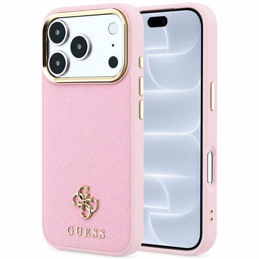 Калъф MagSafe за Apple iPhone 18 Pro / 17 Pro, Guess, Saffiano Small 4G Classic, розов