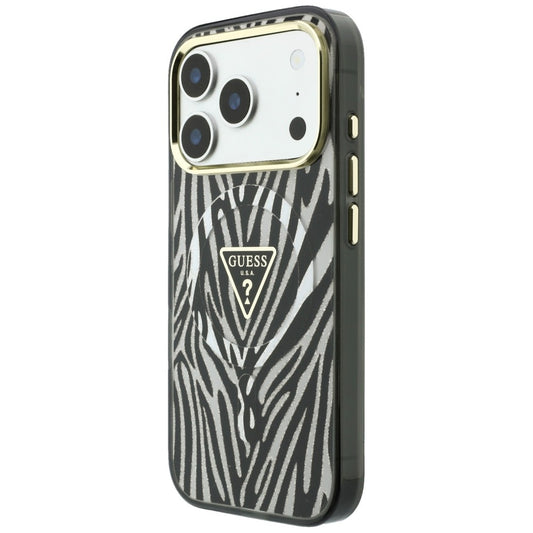 Калъф MagSafe за Apple iPhone 18 Pro / 17 Pro, Guess, Zebra Glitter Triangle Logo, Сребрист