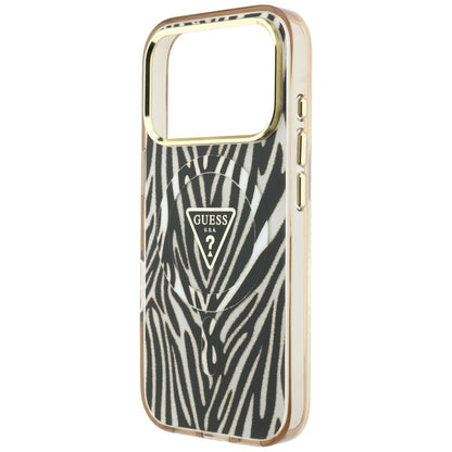 Калъф MagSafe за Apple iPhone 18 Pro / 17 Pro, Guess, Zebra Glitter Triangle Logo, Златист