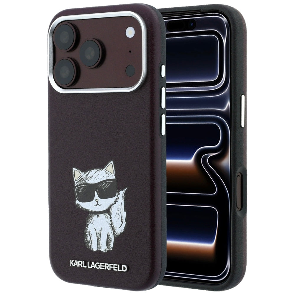 Калъф MagSafe за Apple iPhone 18 Pro / 17 Pro, Karl Lagerfeld, Choupette Sketch, Бордо