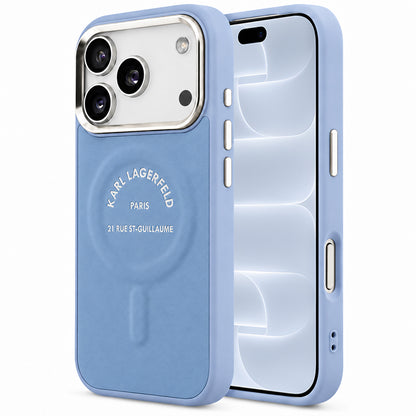 Калъф MagSafe за Apple iPhone 18 Pro / 17 Pro, Karl Lagerfeld, Embossed Open Ring RSG Logo, синя