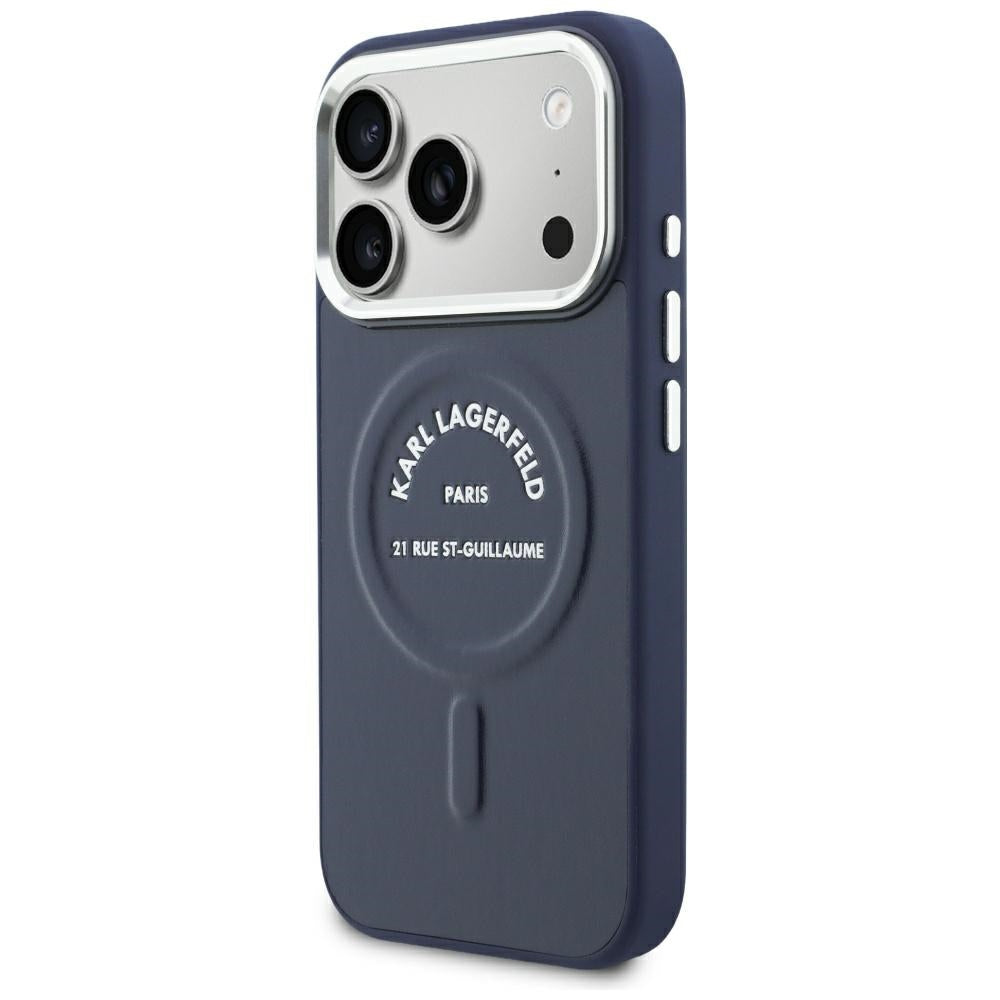 Калъф MagSafe за Apple iPhone 18 Pro / 17 Pro, Karl Lagerfeld, Embossed Open Ring RSG Logo, синя