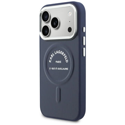 Калъф MagSafe за Apple iPhone 18 Pro / 17 Pro, Karl Lagerfeld, Embossed Open Ring RSG Logo, синя
