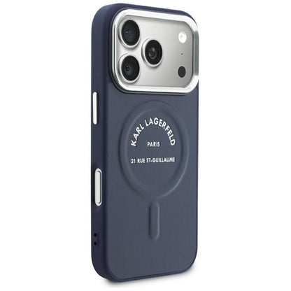 Калъф MagSafe за Apple iPhone 18 Pro / 17 Pro, Karl Lagerfeld, Embossed Open Ring RSG Logo, синя