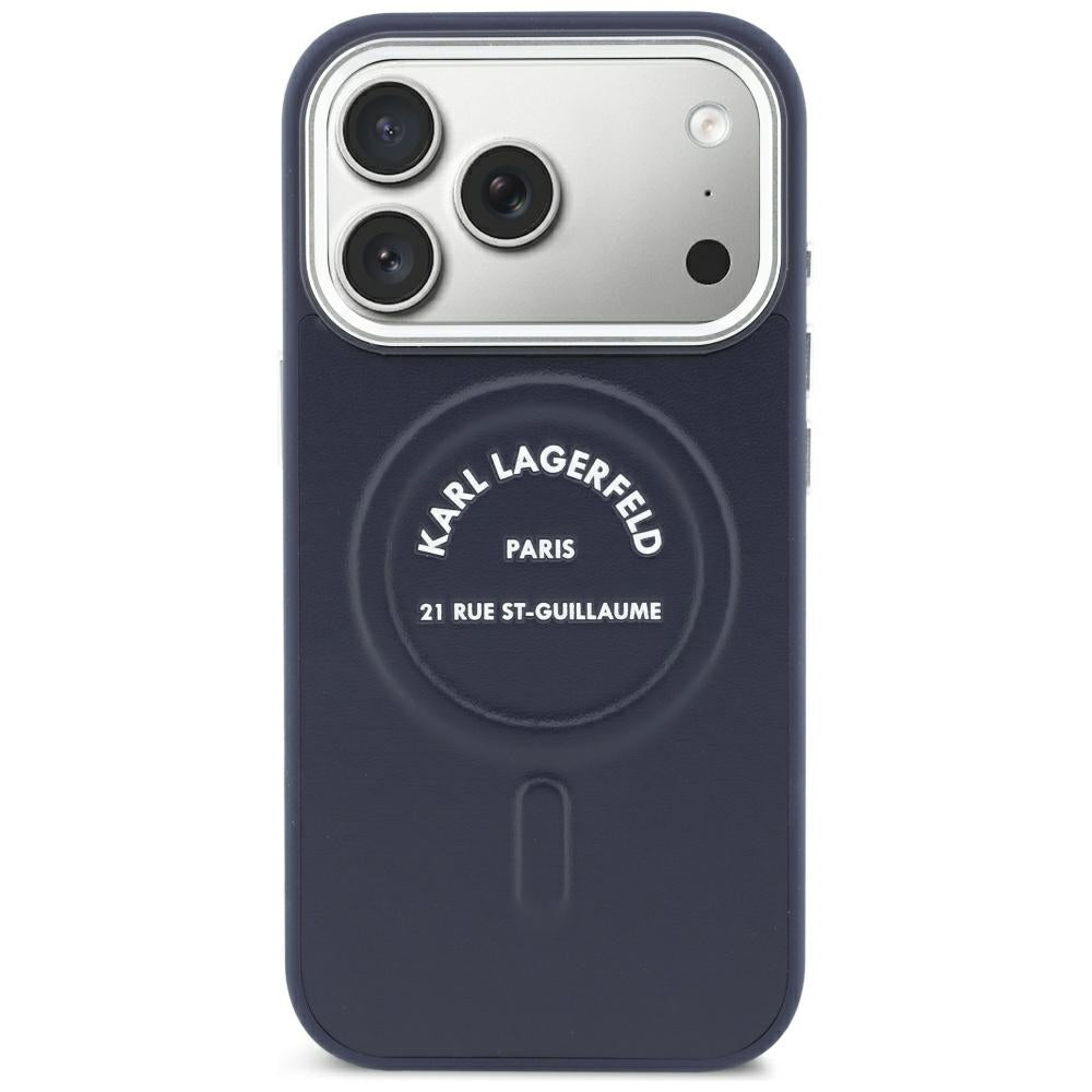 Калъф MagSafe за Apple iPhone 18 Pro / 17 Pro, Karl Lagerfeld, Embossed Open Ring RSG Logo, синя