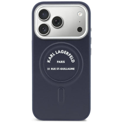 Калъф MagSafe за Apple iPhone 18 Pro / 17 Pro, Karl Lagerfeld, Embossed Open Ring RSG Logo, синя