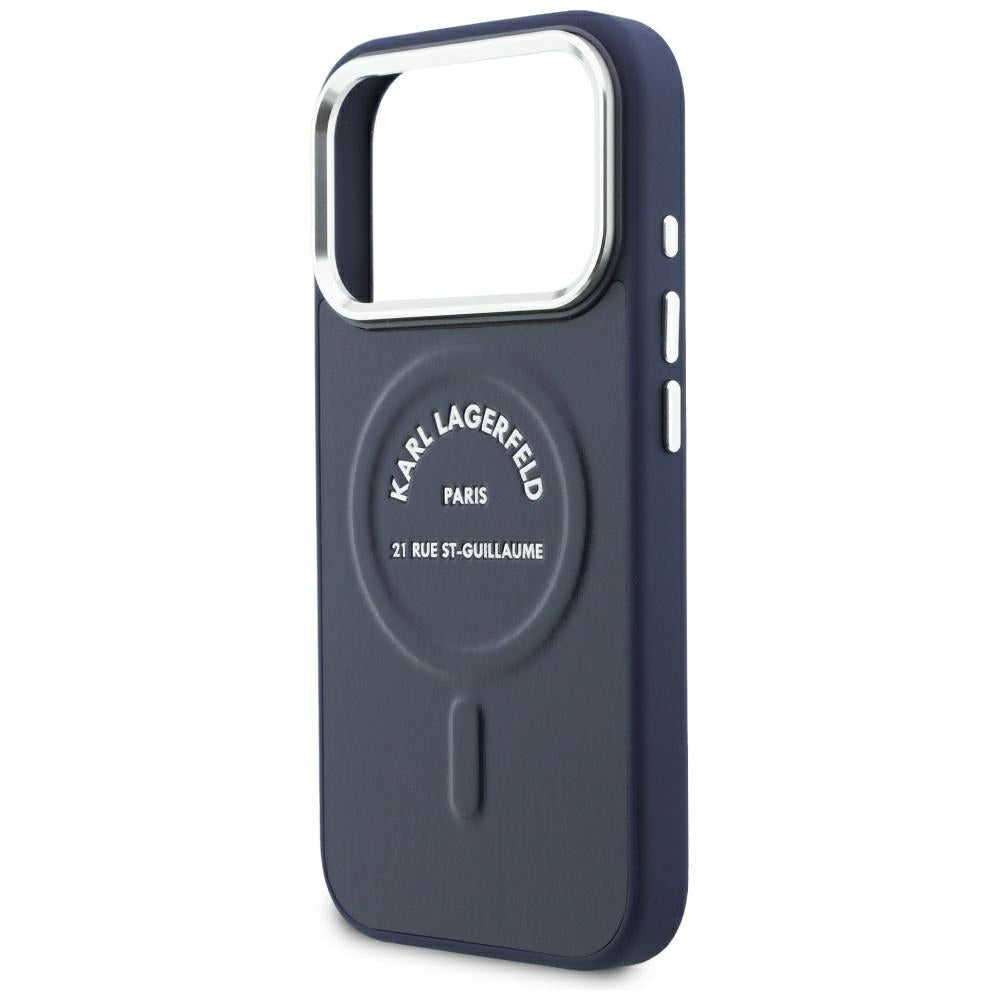 Калъф MagSafe за Apple iPhone 18 Pro / 17 Pro, Karl Lagerfeld, Embossed Open Ring RSG Logo, синя