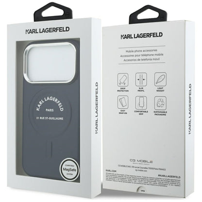 Калъф MagSafe за Apple iPhone 18 Pro / 17 Pro, Karl Lagerfeld, Embossed Open Ring RSG Logo, синя
