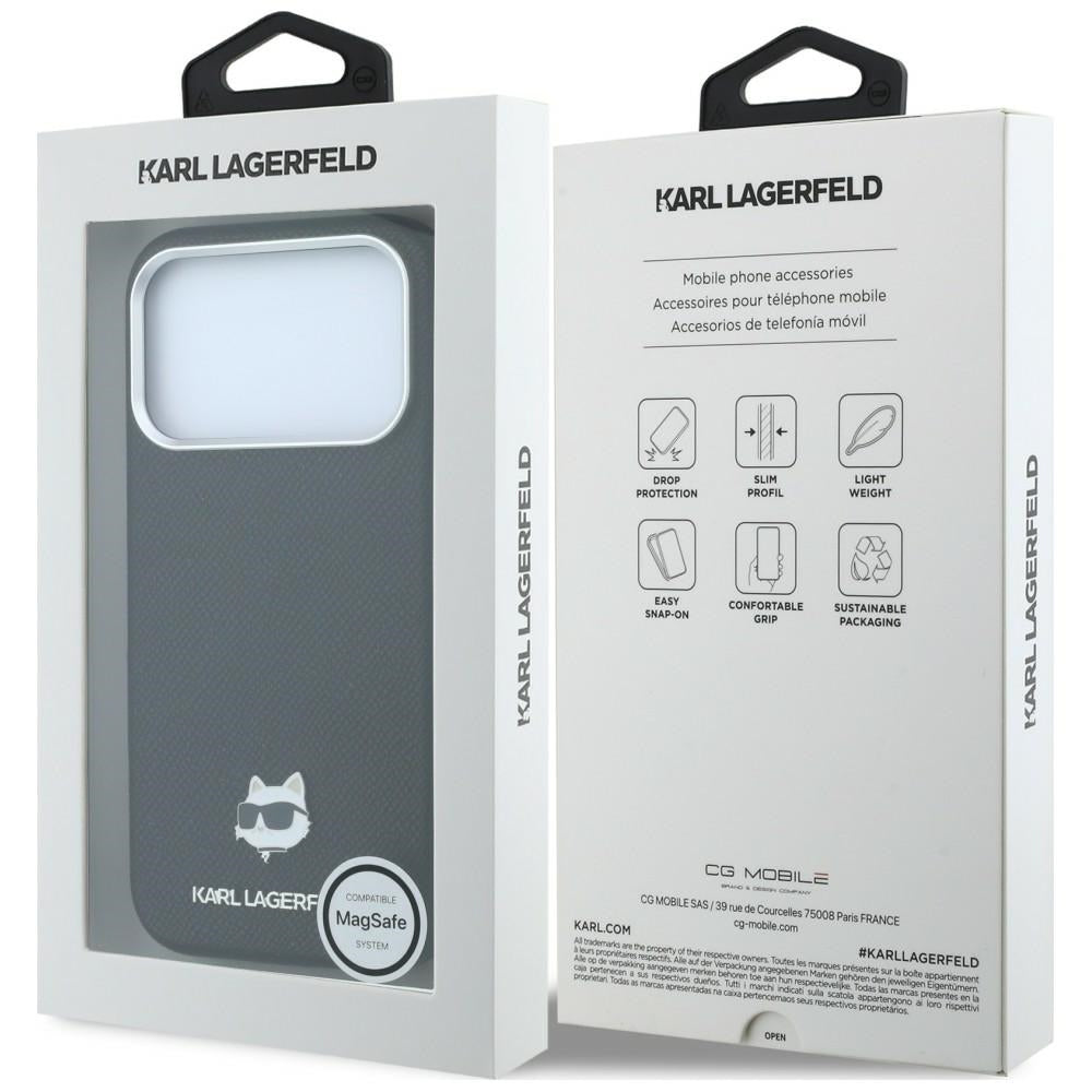 Калъф MagSafe за Apple iPhone 18 Pro / 17 Pro, Karl Lagerfeld, Grained Choupette Head, Черен