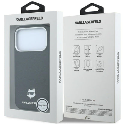 Калъф MagSafe за Apple iPhone 18 Pro / 17 Pro, Karl Lagerfeld, Grained Choupette Head, Черен