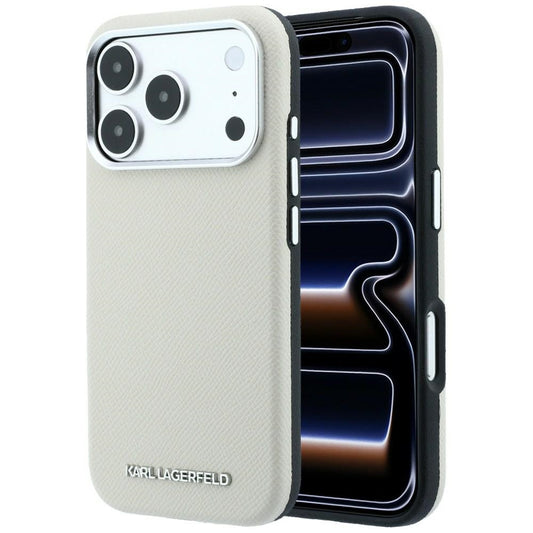 Калъф MagSafe за Apple iPhone 18 Pro / 17 Pro, Karl Lagerfeld, Зърнест Удължен Лого, Бежов