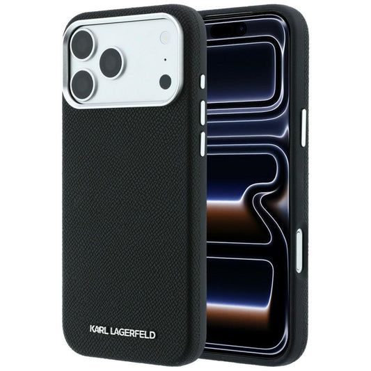 Калъф MagSafe за Apple iPhone 18 Pro / 17 Pro, Karl Lagerfeld, Зърнест Удължен Лого, Черен