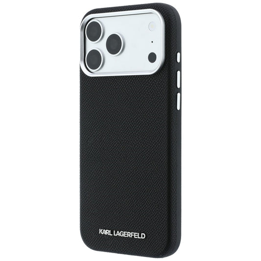 Калъф MagSafe за Apple iPhone 18 Pro / 17 Pro, Karl Lagerfeld, Зърнест Удължен Лого, Черен