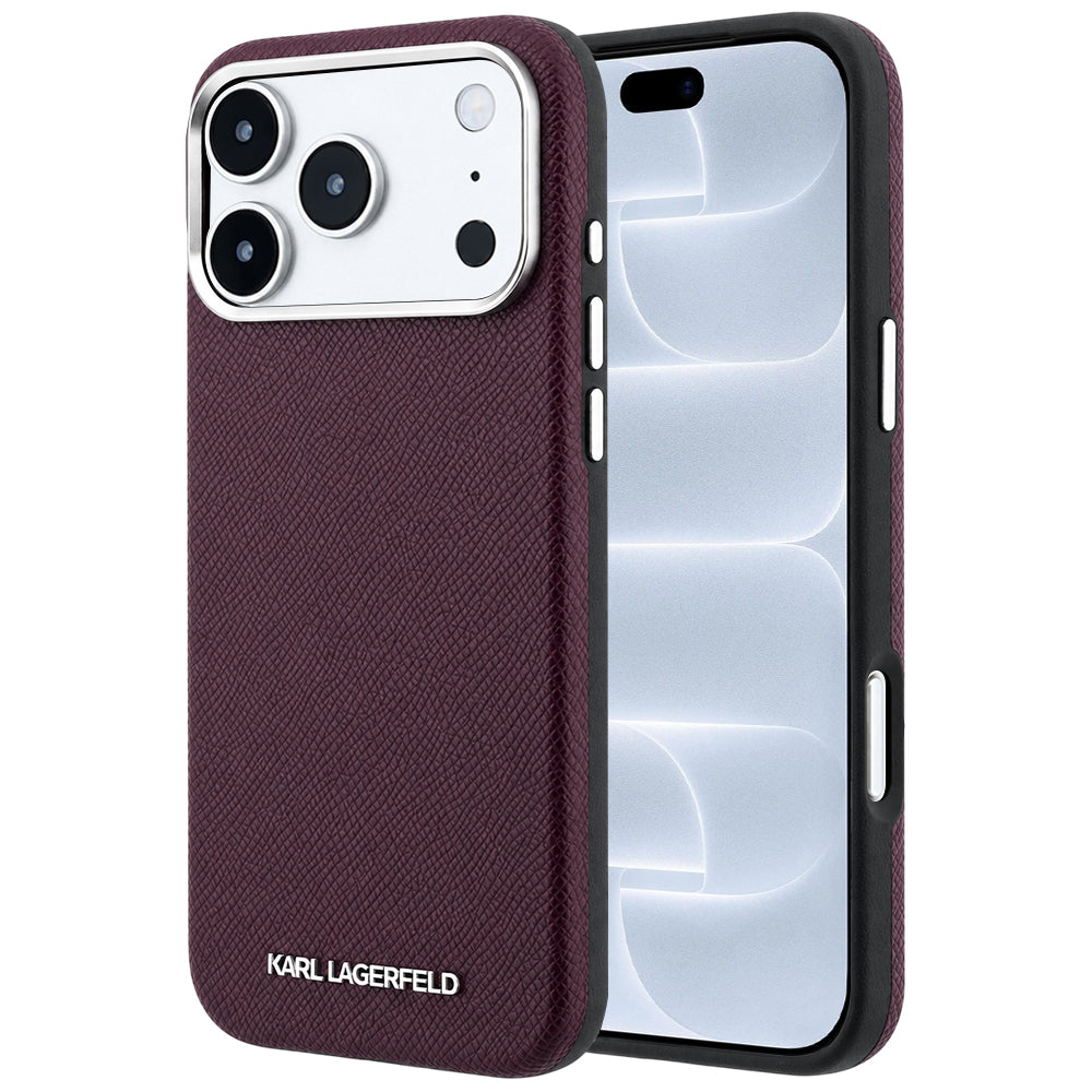 Калъф MagSafe за Apple iPhone 18 Pro / 17 Pro, Karl Lagerfeld, Зърнест Удължен Лого, Бордо