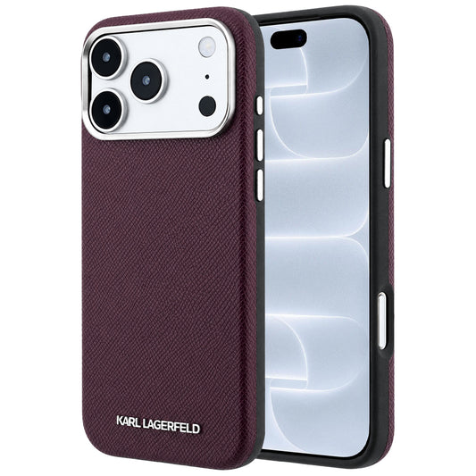 Калъф MagSafe за Apple iPhone 18 Pro / 17 Pro, Karl Lagerfeld, Зърнест Удължен Лого, Бордо